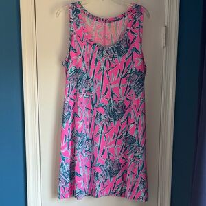 Lilly Pulitzer Pink and Teal Tropical Print Tank Dress with Elephants